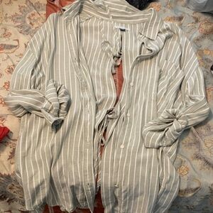 American Eagle Outfitters Green Striped Button Down Shirt